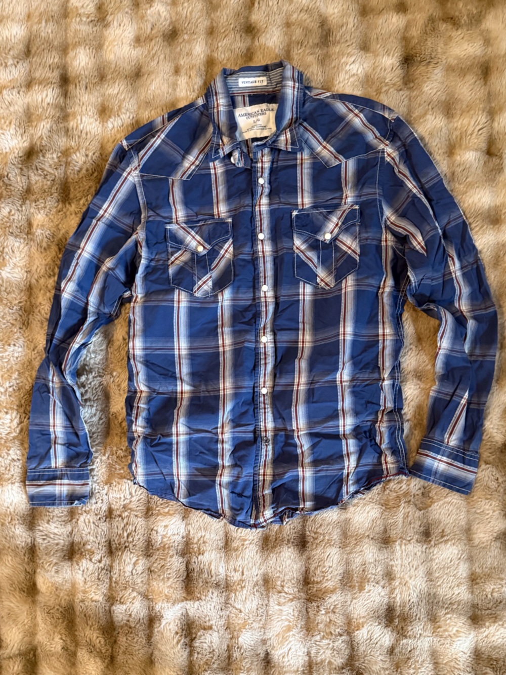 American Eagle Outfitters Blue Plaid Button-Down Shirt